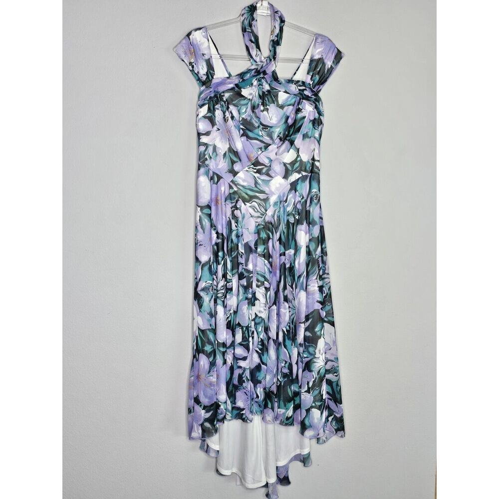 NWT Tadashi Shoji ARLENE CUTOUT HALTER FLORAL MIDI DRESS BUI22121MD Iris Size 12 - Picture 5 of 16